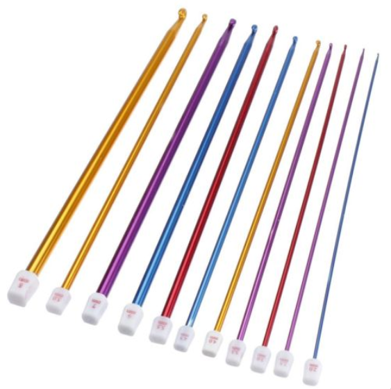 11pcs 10.6" Aluminum TUNISIAN AFGHAN Crochet Hook Knit Needles Set 2-8mm