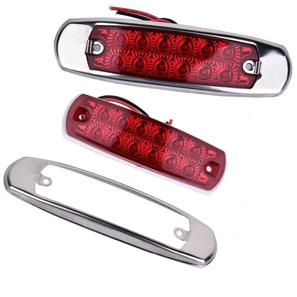 2X Red 12 LED Sealed Side Marker Clearance Light Fish Shape Truck Trailer 12V