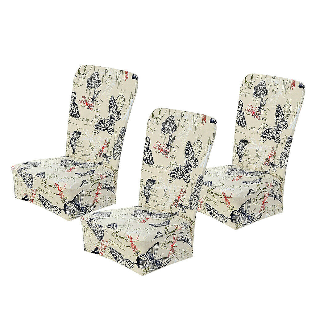 3x Polyester Spandex Chair Seat Covers, Removable Washable Elastic Cushion