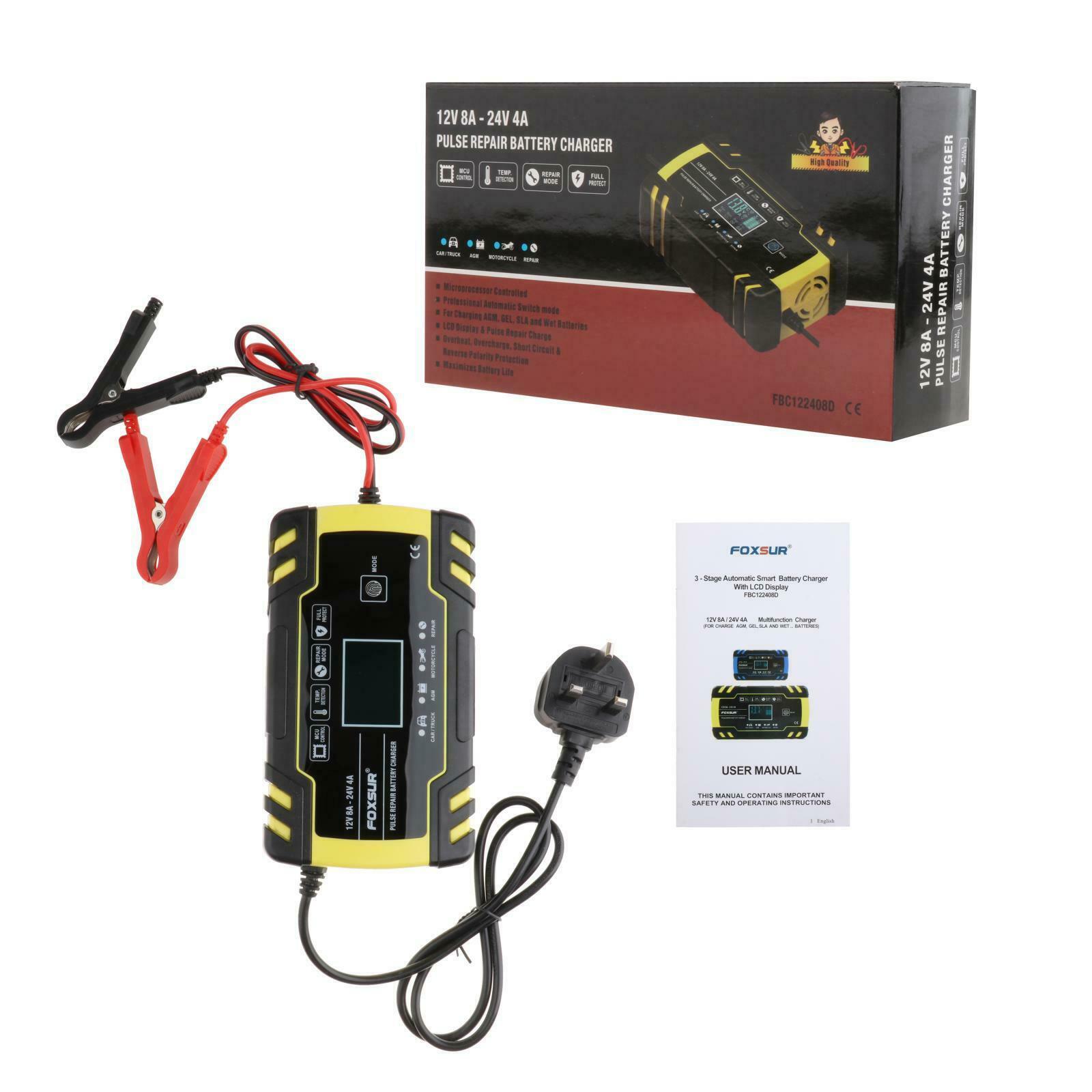 Car Battery Charger 12V 8A Amp Emergency Automatic Motorcycle Charging