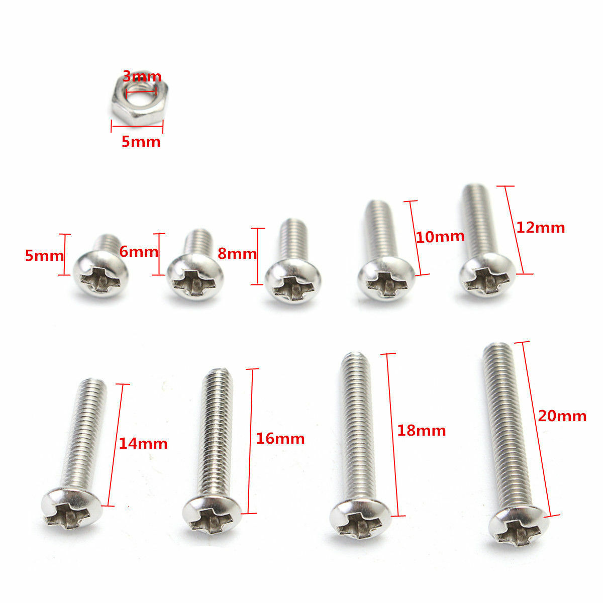 M3  Stainless Steel Hex Screw Nuts Bolt Cap Socket Assortment Set 340pcs