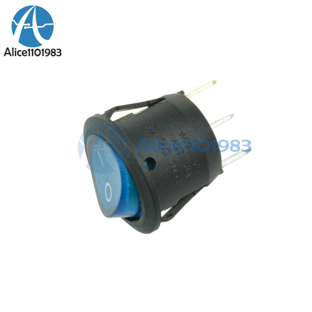 50PCS Mini Round 3Pin Blue SPDT ON-OFF Rocker Switch Snap-in 6A/250V 10A/125V