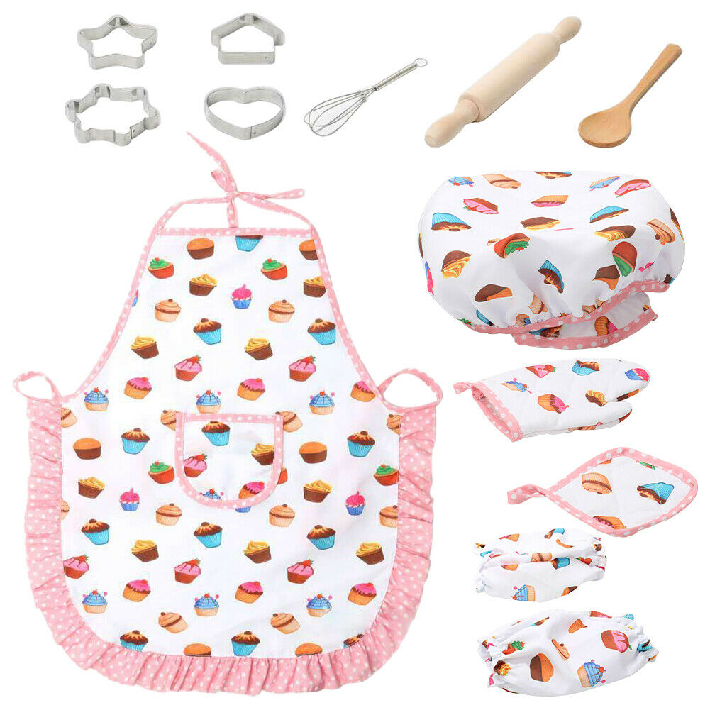 13Pc Chef Set for Children Kitchen Role Play Cooking Baking Costume Apron Hat HN