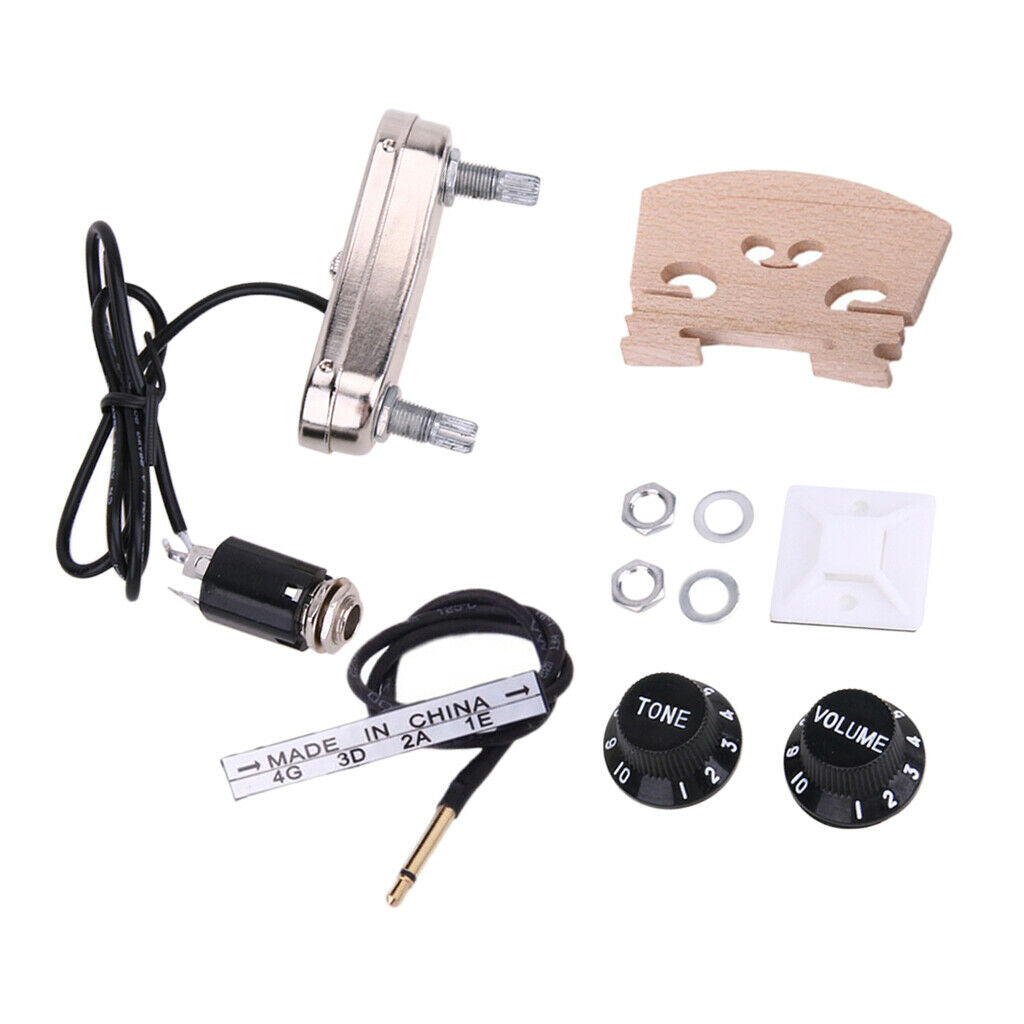 Set of Electric Violin Pickup Bridge Preamp with 2.5mm Plug 6.35mm Jack for 4/4
