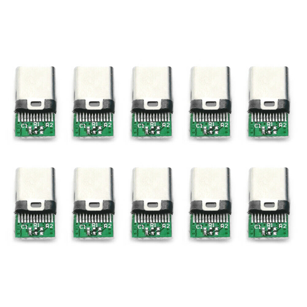 10Pcs USB2.0 TypeC 24 Pin Connector Male Socket Adapter to Solder Wire PCB Board