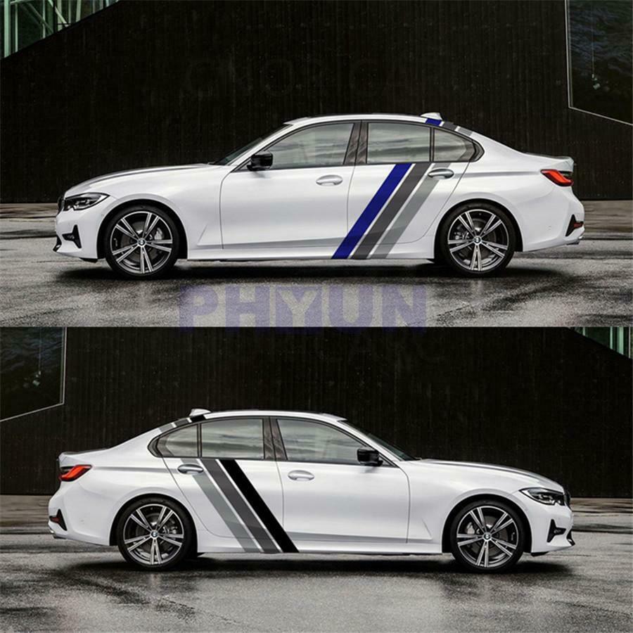 Pair Car Side Tricolor Stripes Style Srickers Vinyl Graphics Decals Waterproof