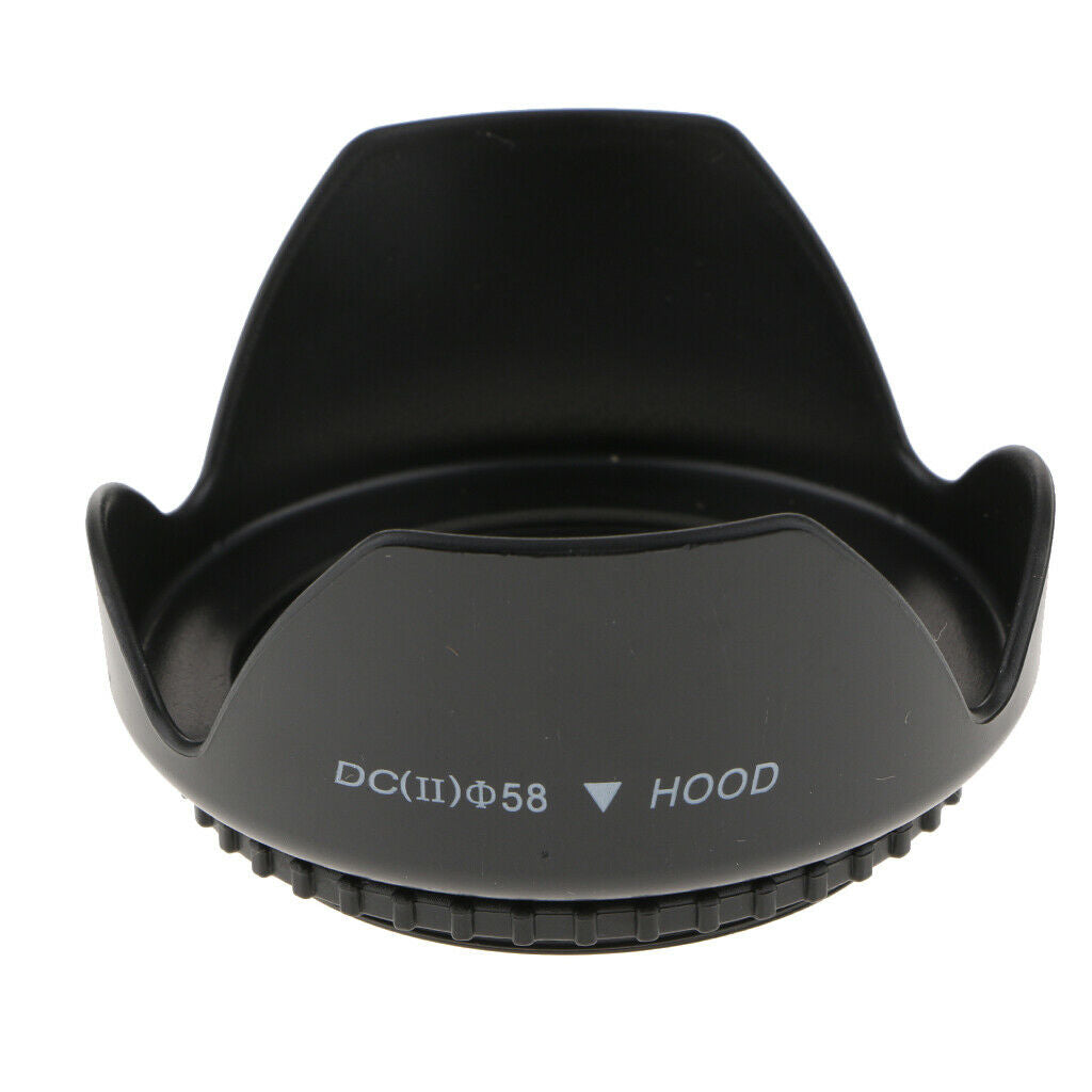 58mm Plastic Standard Crown Petal Flower Shaped Camera Lens Hood Black