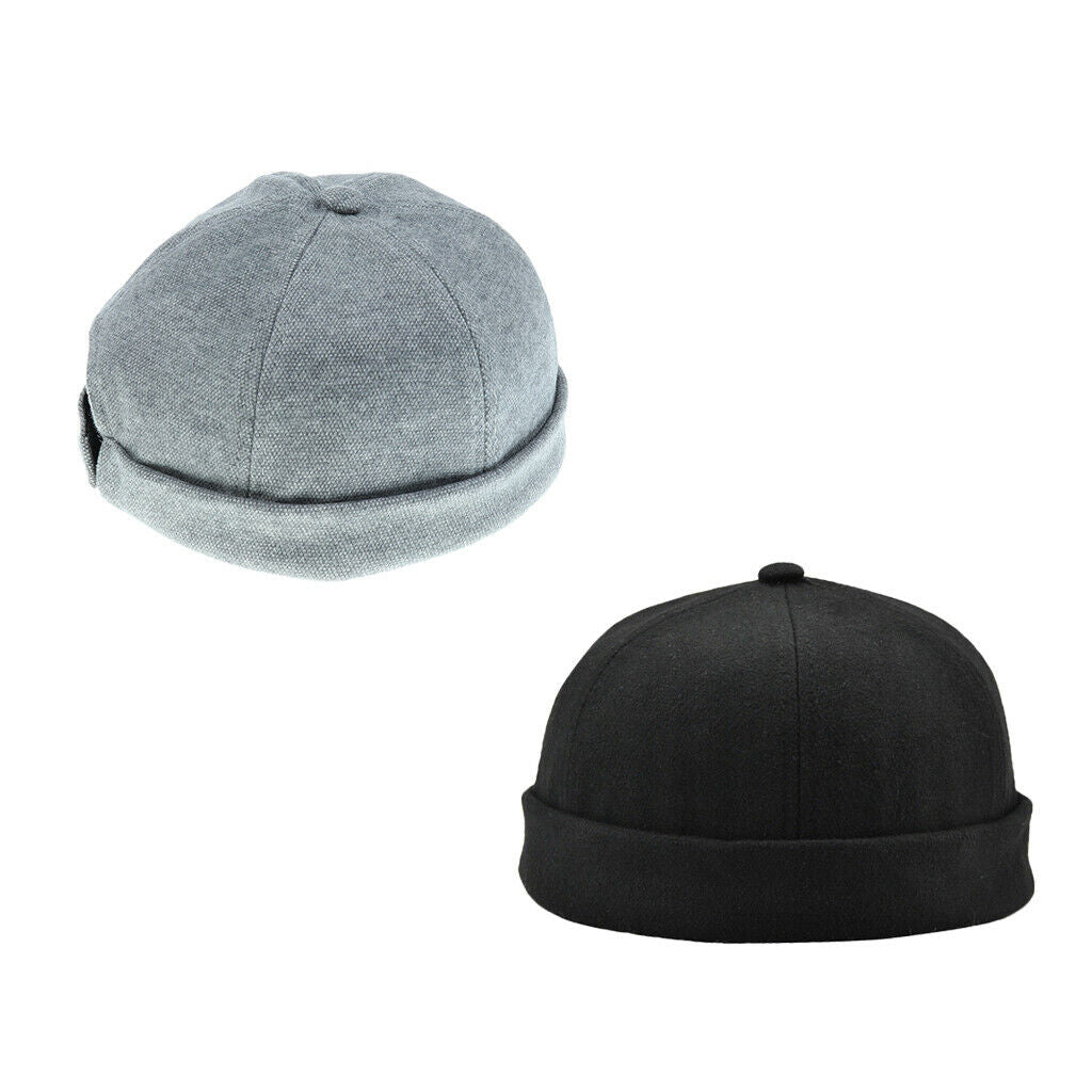 2 Pieces Mechanic Biker Hat Skullcap Board Beanie Brimless Hook Loop Docker Hat