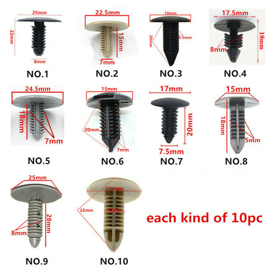 100pc plastic Screw Bumper Fender Fastener Rivet Clips Retainer For all cars
