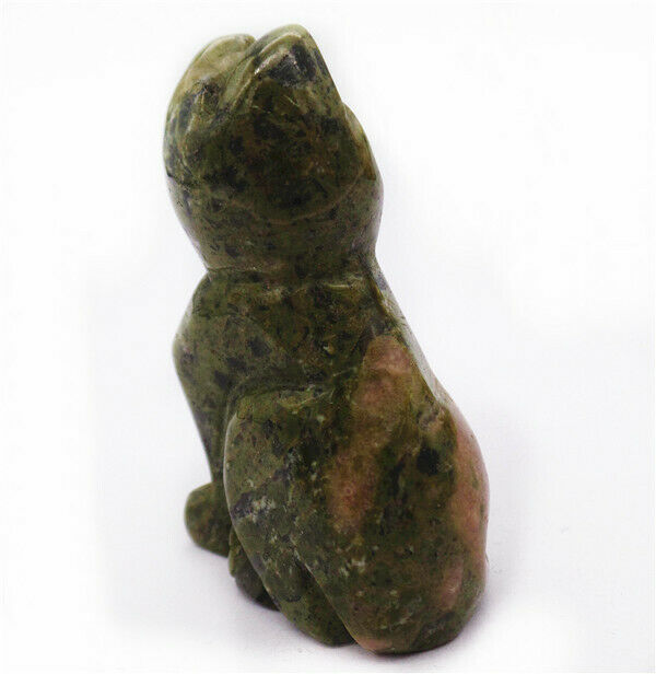 50x31x20mm Cat Decoration Natural Unakite Jasper Carved Statue Home Decor HH7963