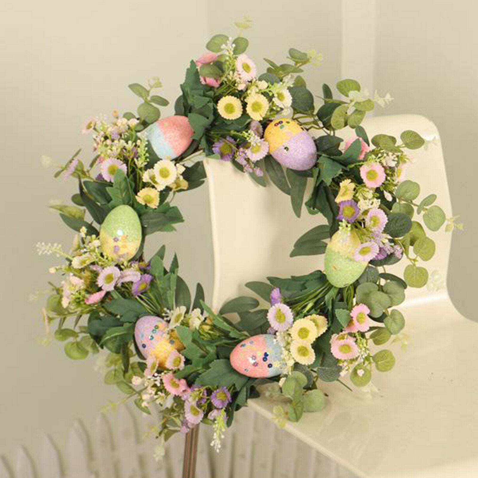 Easter Wreath 18'' Spring Front Door Garland Party Home Decor Pastel Eggs
