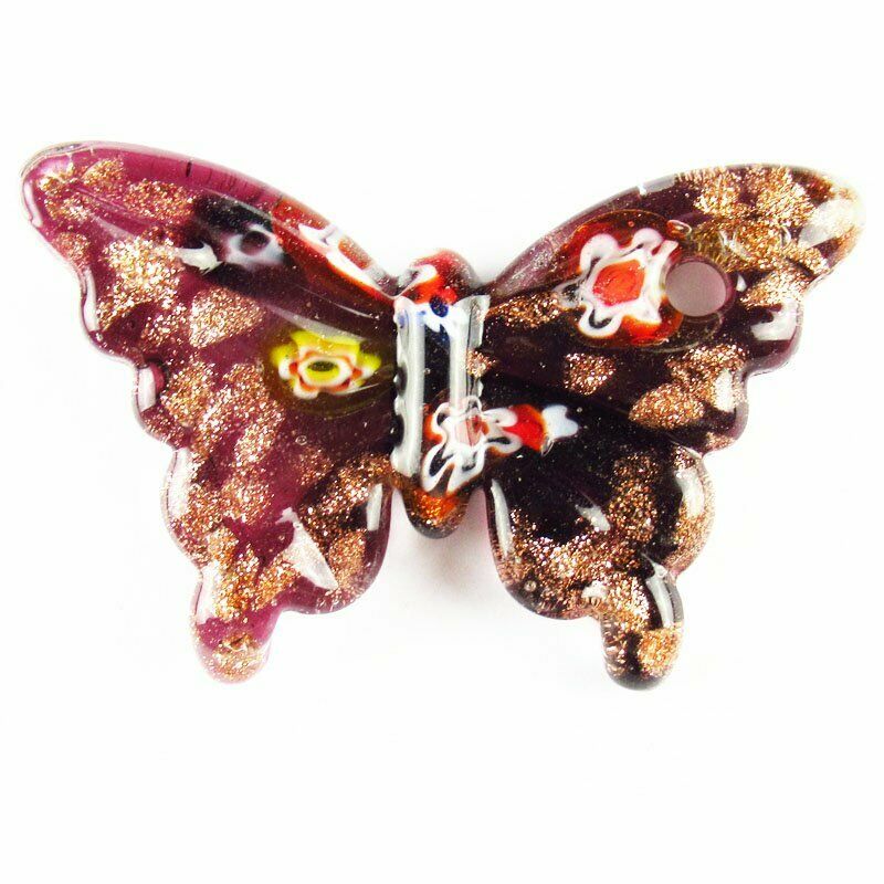 2Pcs 62x40x9mm Rainbow Inlaid Lampwork Gslass Butterfly Pendant 40g A-415DP
