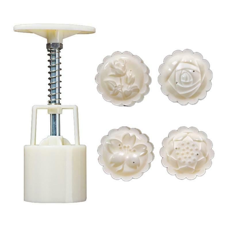 4 Round Rose Flower Stamps 50g Mooncake Mold Cookie Cutter Hand Press Mould