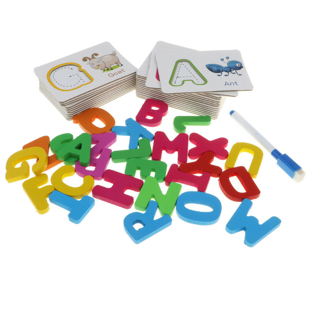 Kids Baby Preschool Wooden 26 ABC Alphabet Letters Learning Cards Color Shape