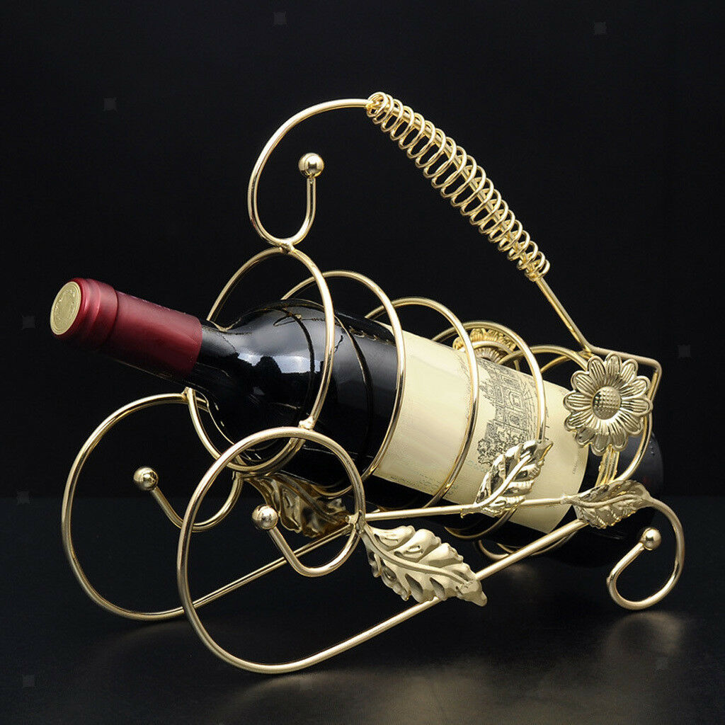 Iron Wire Wine Bottle Holder Rack Bar Desktop Display Stand Bracket Golden