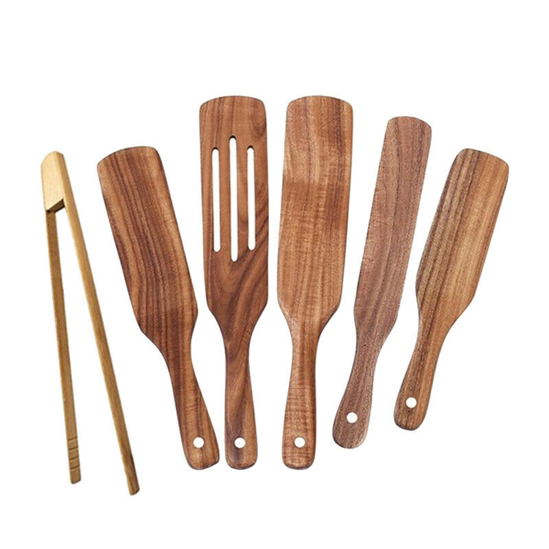 6-Piece Cooking Utensils Set Natural Teak Kitchen Wooden Cooking Utensils SeQ1Q7