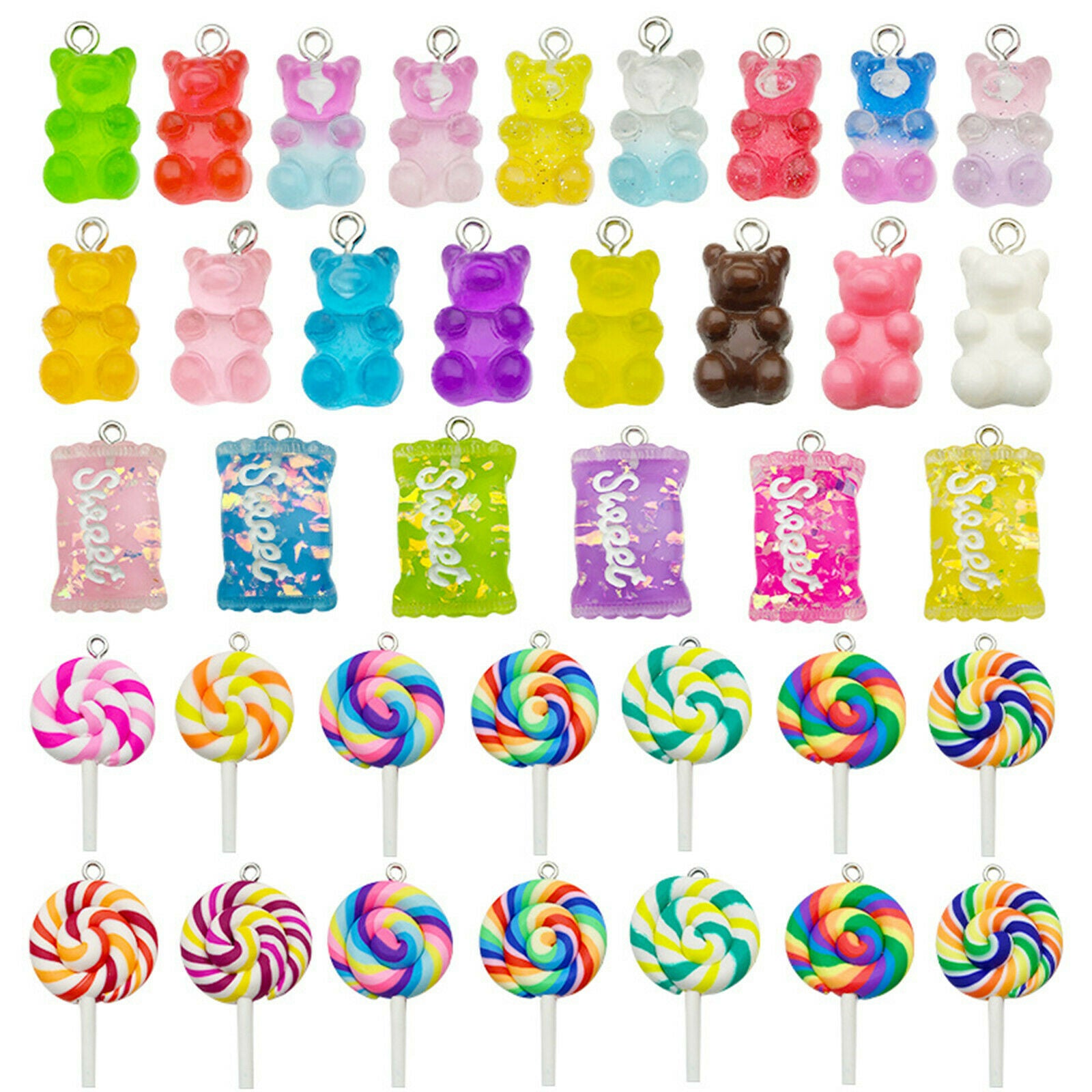 32 Pcs Mixed Candy Lollipop Bear Shape Charm for Earring Bracelet Jewelry Making