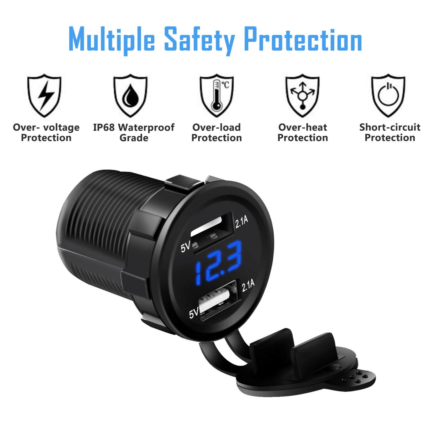 5V 4.2A Dual USB Port Charger Socket Outlet Waterproof LED for Car Motorcycle