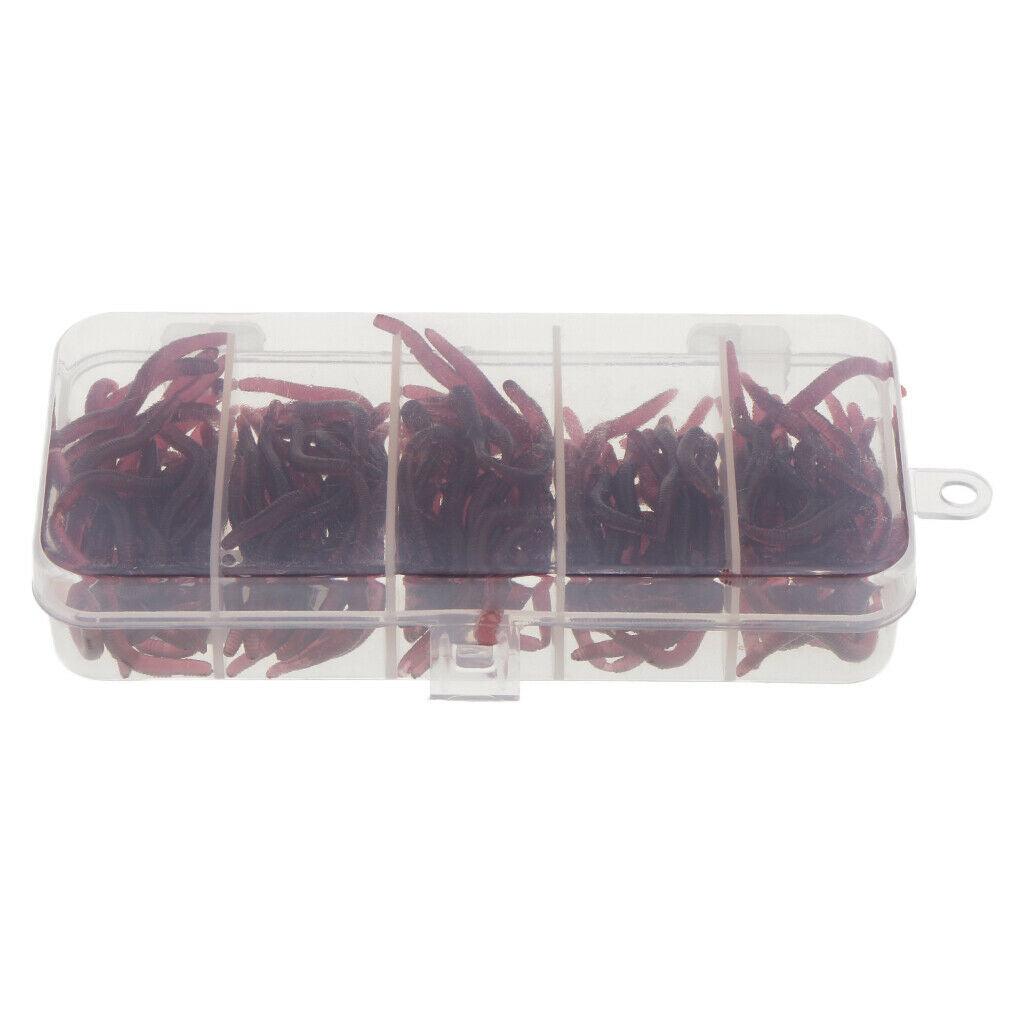 150pcs Artificial Worm Earthworm Maggot Soft Fishing Lure Hook Bait Red