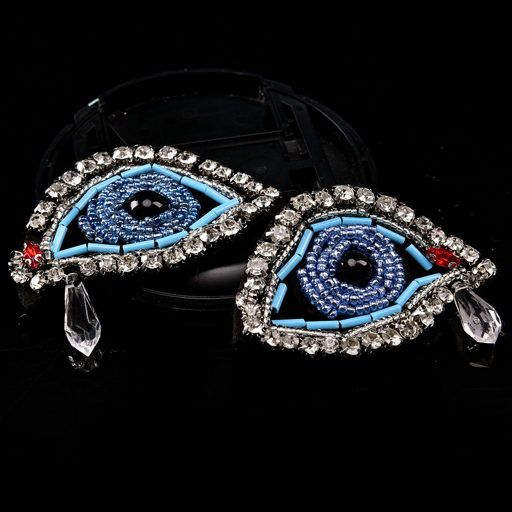 1Pair Rhinestone eye Beaded Patch for Clothing Sewing on Beading Applique .l8