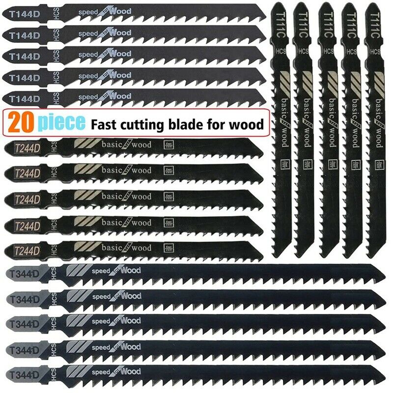 20-Piece T-Shank Jig Saw Blade Set for Wood, Plastic Cutting T-Shank Design CoT7