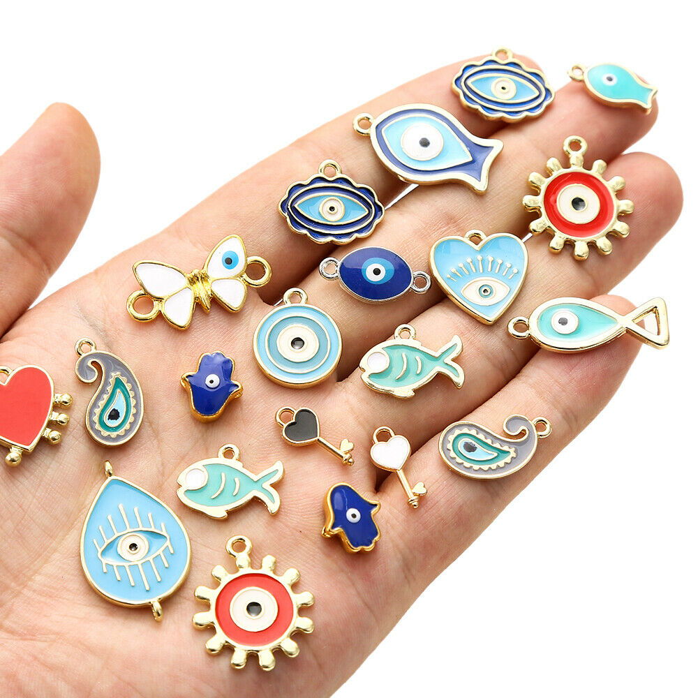 30Pcs New Evil Eye Enamel Charms Eye Alloy Oil Drop Pendants Cute Women Jewelry