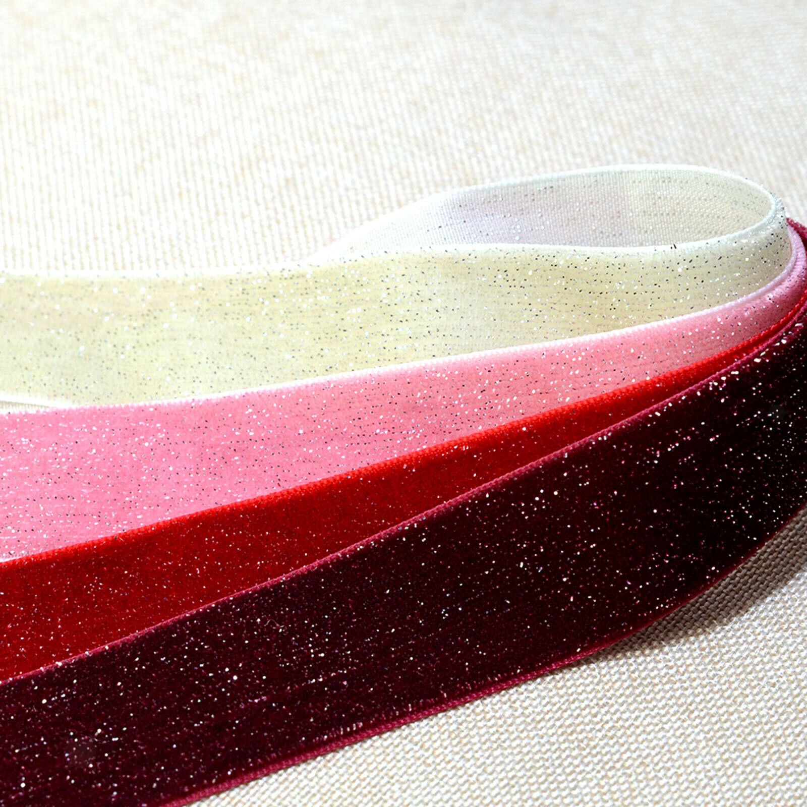 8PCS 25mm Glitter Velvet Ribbon Trim Cut to Length Gift Wrap