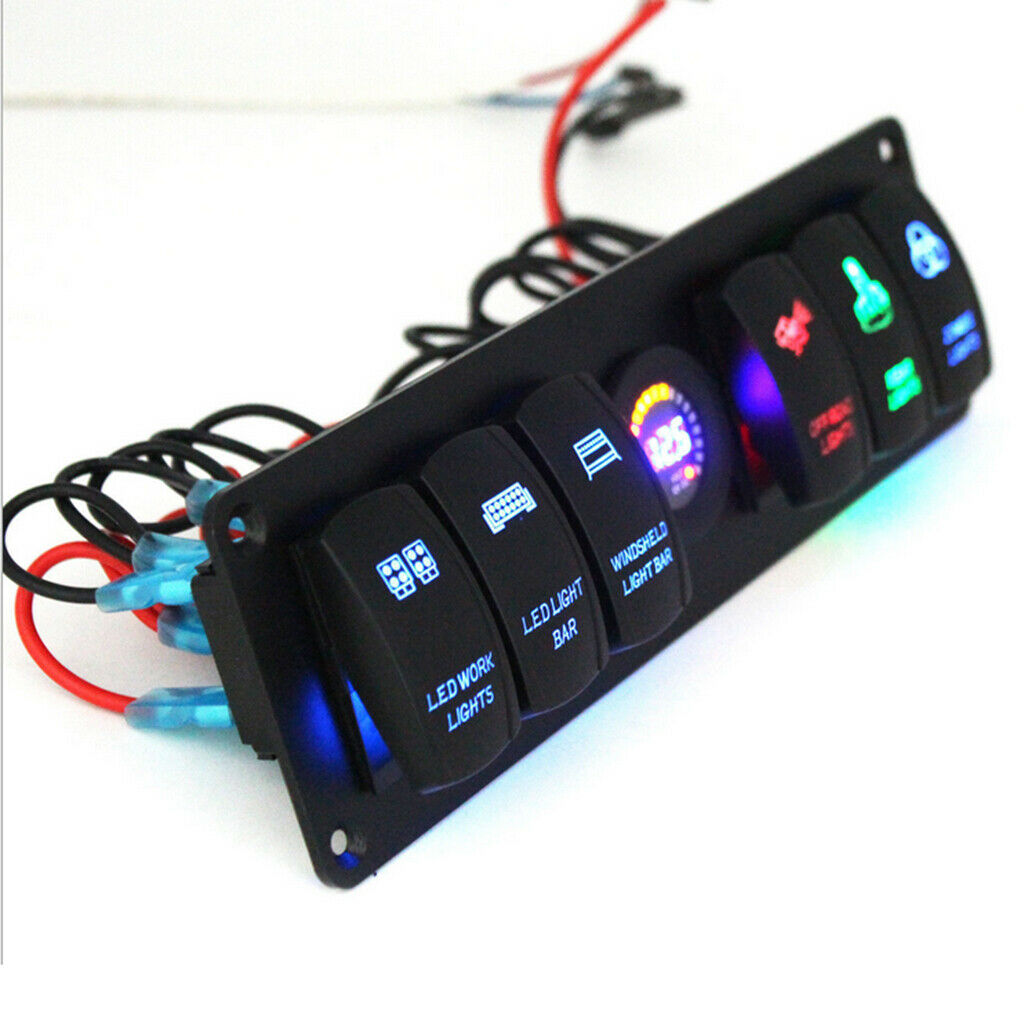 6 Gang Waterproof Car Auto Boat Marine Color LED Rocker Switch Panel