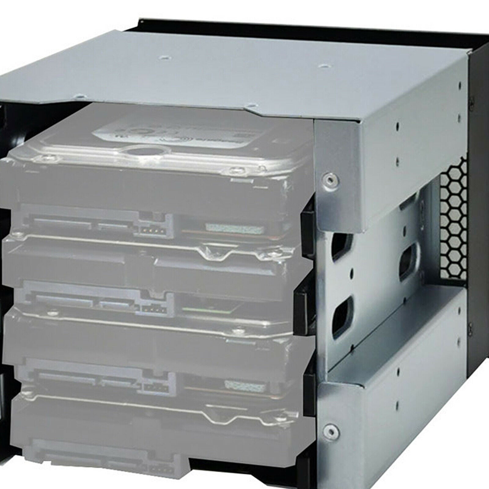 Metal 5 Inch 4-Bay 3.5" SATA SSD HDD Cage Hard Drive Caddy Bracket Converter