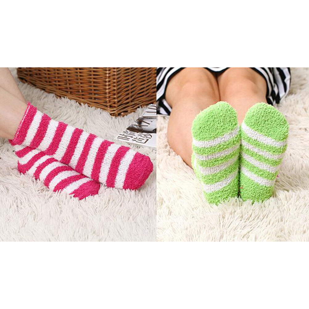 Women Girls Winter Bed Socks Solid Fluffy Warm Soft Thick Home Candy Color WBDA