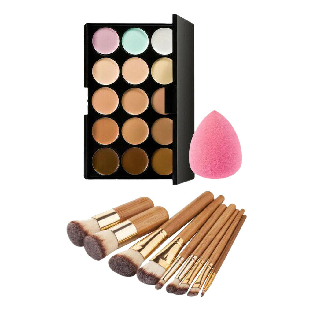 15 Colors Contour Palette with Kabuki Foundation Concealer Makeup Brush Set