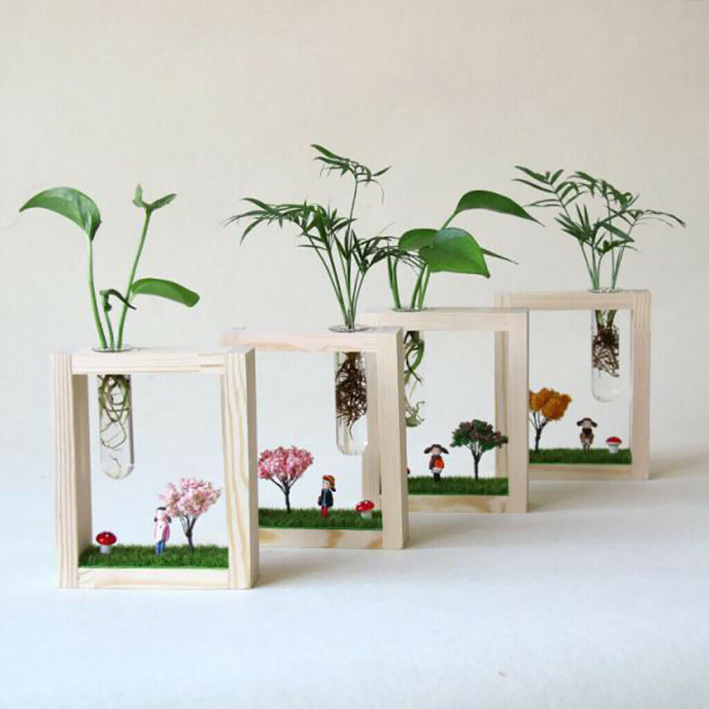 Hanging Micro landscape Test Tube Flower Vase Hydroponic Vase In Wood Stand A