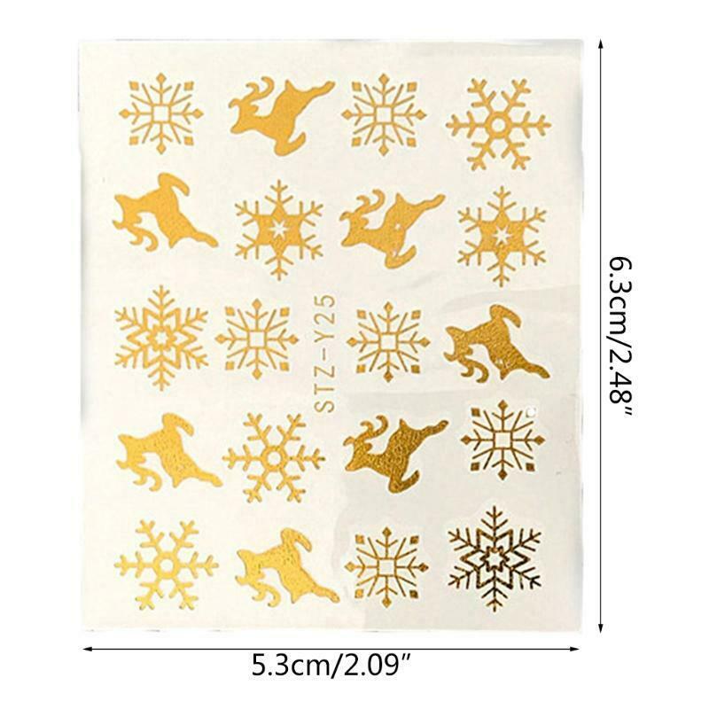 16 Sheets Christmas Snowflake Deer Nail Art Stickers Shiny Water Transfer Decals