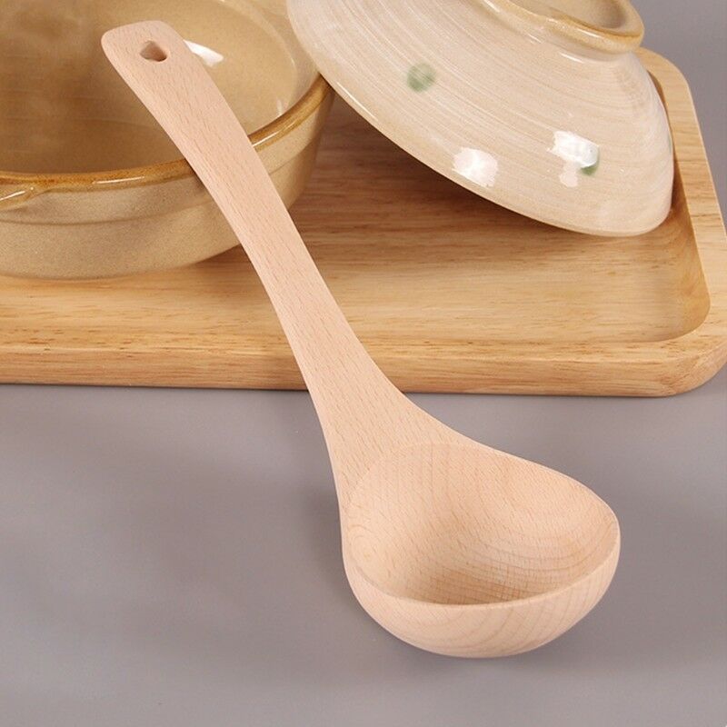 Natural Wooden Soup Rice Spoon Kitchen Utensil Scoop Ladle Tableware Catering