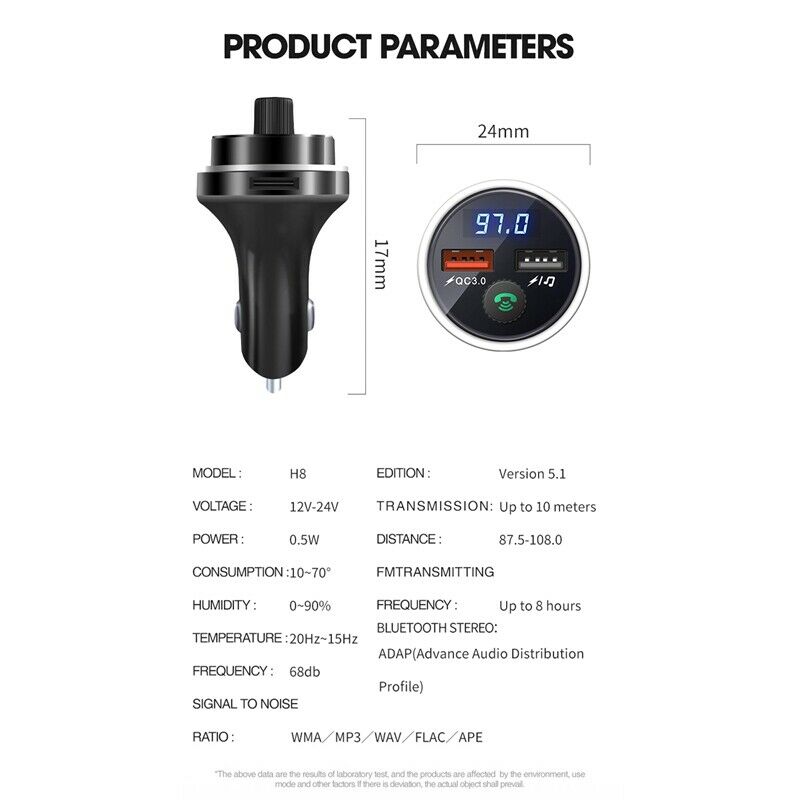 Bluetooth 5.1 FM Transmitter Car Kit MP3 Modulator Player Wireless Handsfree AL1