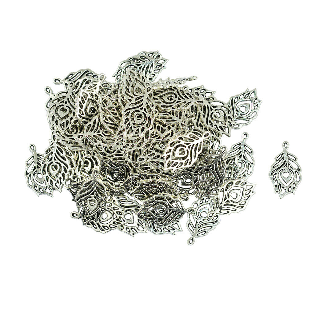 50pcs Alloy Metal Feather Charms Bracelet Link Connector Beads for Jewelry