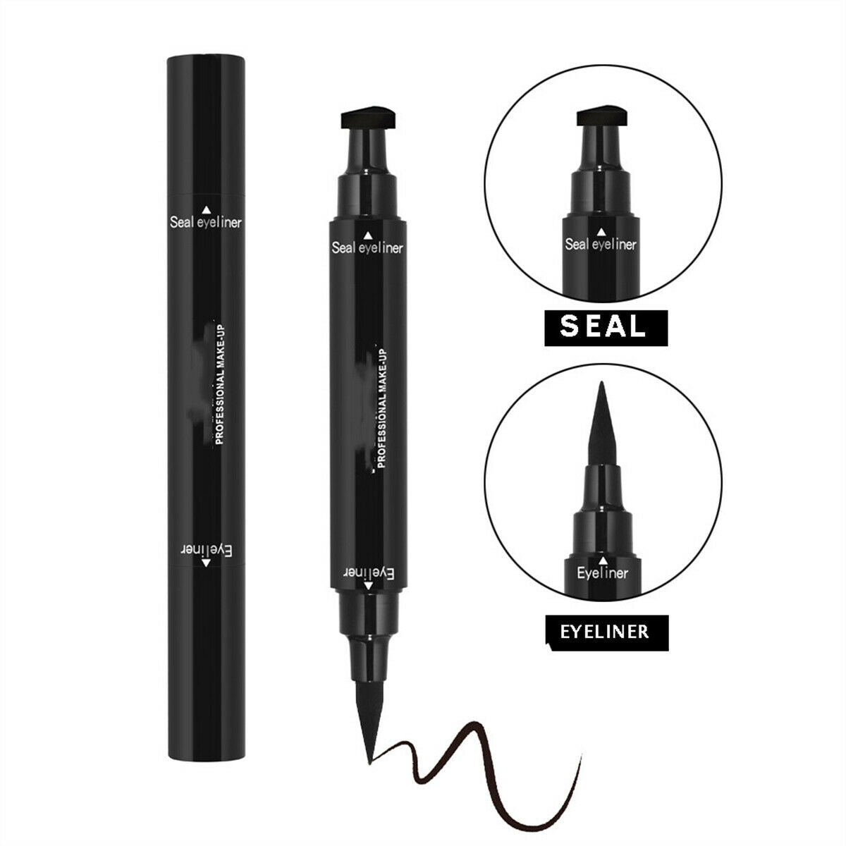 2 in 1 Eyeliner Stamp Waterproof Makeup Eyeliner Pencil Black Liquid