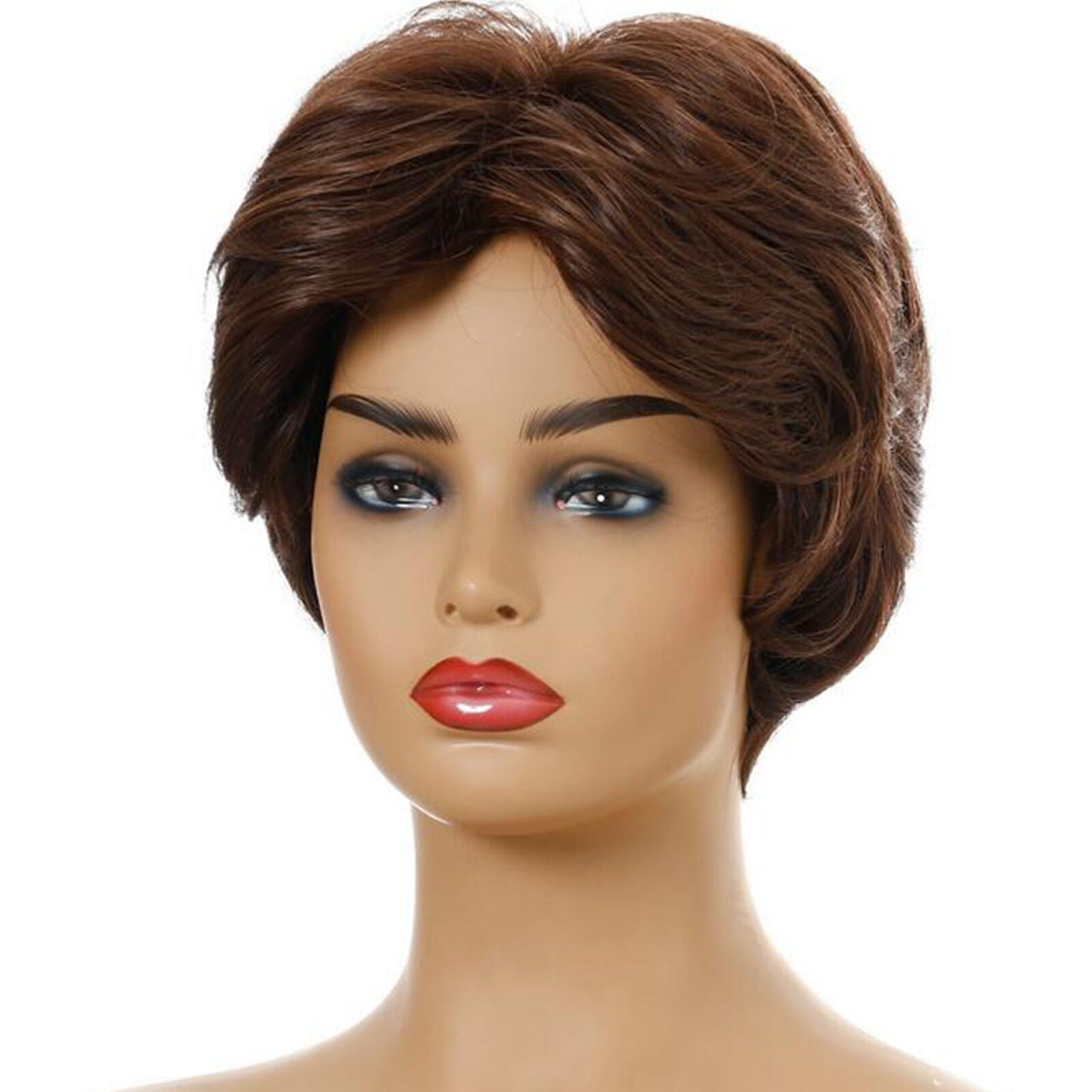Womens Short Curly Wavy Bob Wig Synthetic Fashion Brown Hair Full Wigs
