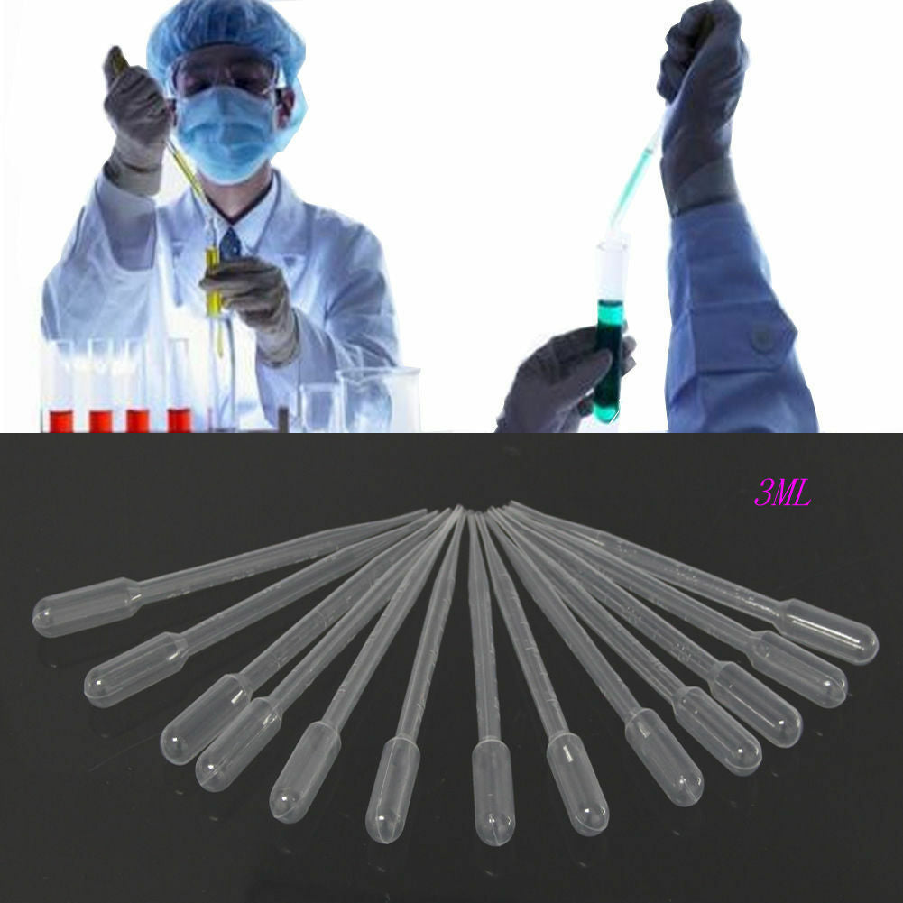 3ml Graduated Pipettes Disposable Pasteur Plastic Eye Dropper Set 100Pcs