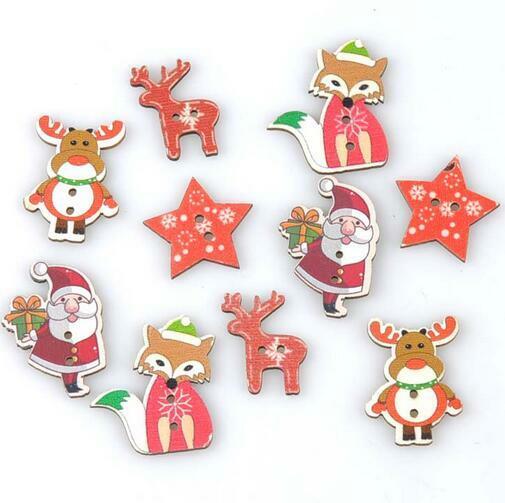 50pcs Mix Red Christmas Wooden Buttons Sewing Scrapbooking Accessories 24-33mm