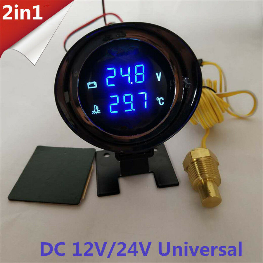 Universal Car LCD Digital Voltmeter Water Temp Gauge Meter with Sensor DC 12/24V