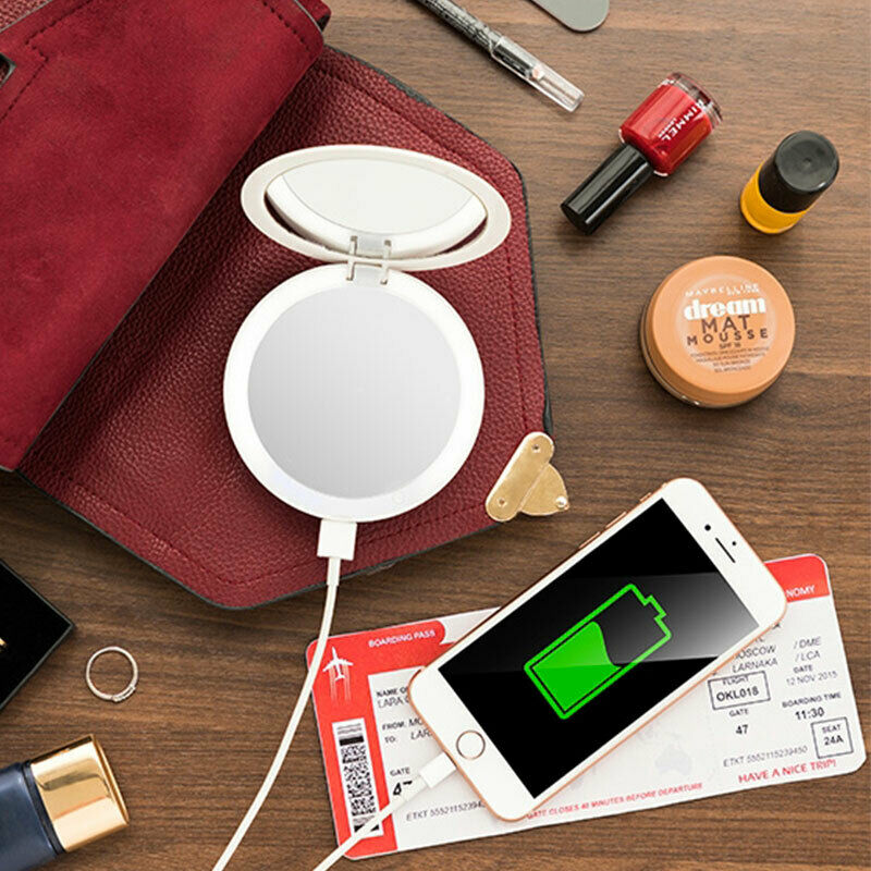 Pocket Mirror 3 IN 1 - Magnifying, Light And Power Bank - New