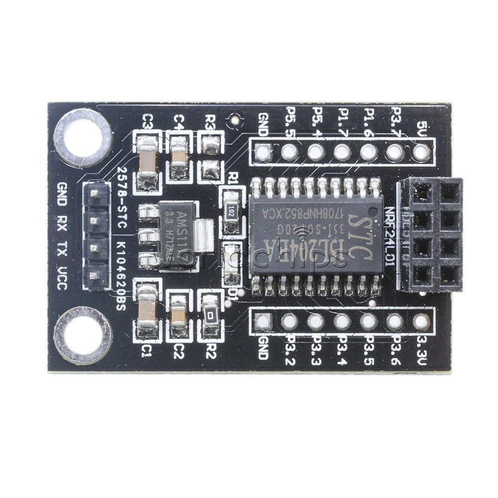 2pcs 5V-3.3V Wireless STC15L204 MCU AMS1117 Driver Board+NRF24L01 UART Interface