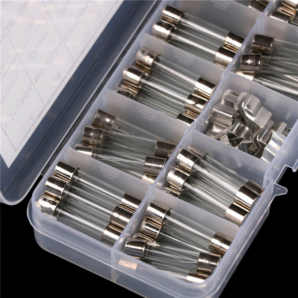 72Pcs/Box 6x30mm 0.5A-30A Glass Tube Fuses Assorted Kit with Fuse Hold Tt