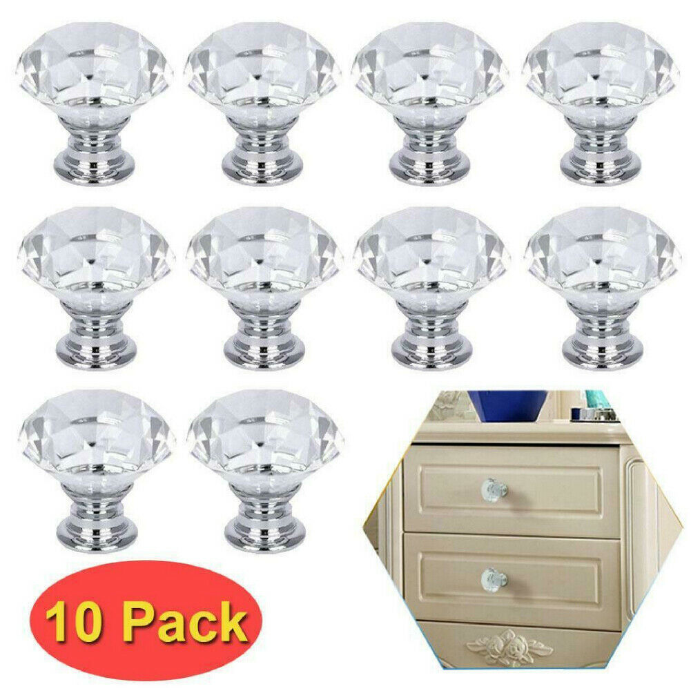 Crystal Glass Diamond Shape Door Knobs Cupboard Drawer Cabinet Kitchen Handles