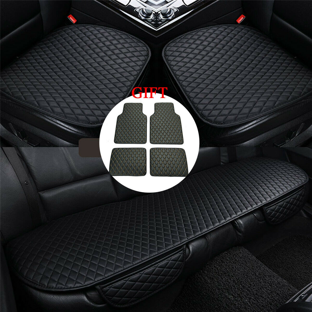Full Surrounded Pu Leather Car Seat Covers & Car Floor Mats Front+Rear Universal