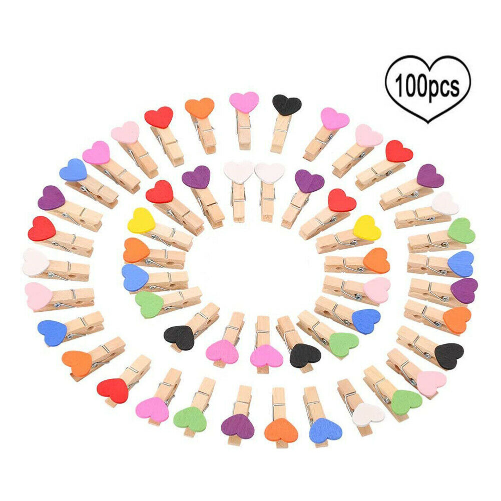100pcs Heart Wooden Clothes Pegs Small Wooden Patchwork Pegs Decorative Pegs HN