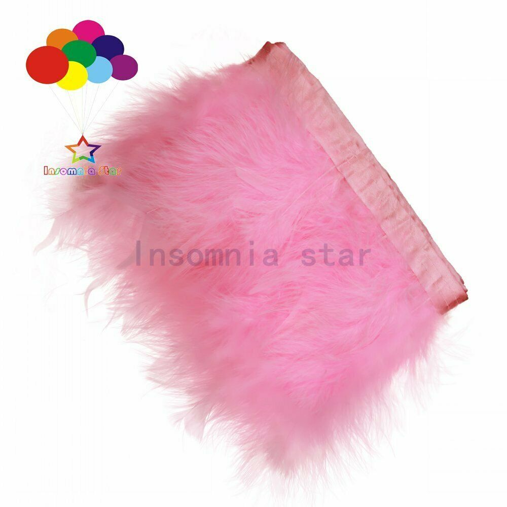 2M pink Tassel Fringe Trim Ribbon Turkey Hackle Feather Fringe Trim for Home