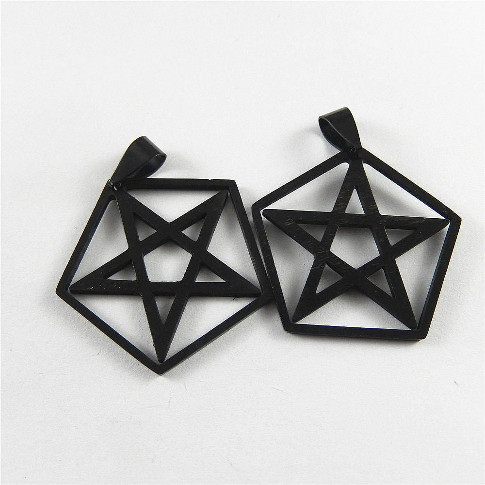 5 pcs Black Stainless Steel Pentagon Charm Star Hollowed Pendant DIY 31*31*1mm