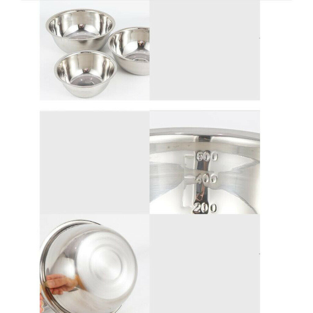 3Pcs Premium Stainless Steel Mixing Bowls Set, Home, Refrigerator, and Kitchen